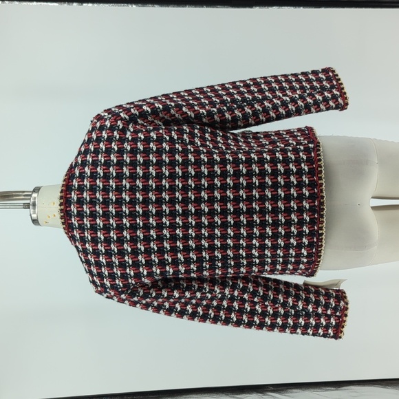 NWT Zara Plaid Boxy Tweed Jacket Black Red M preppy french business causal fall - Picture 2 of 8